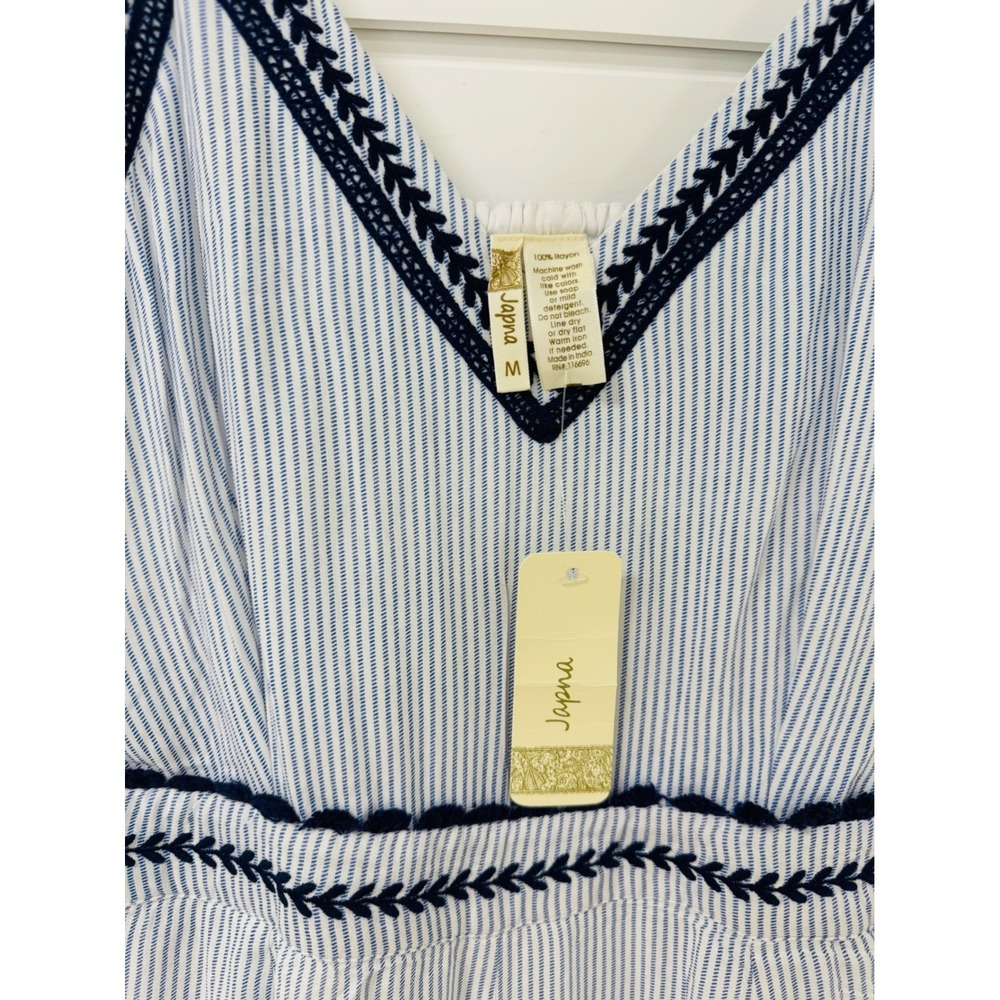 Japna Womens Blue White Striped Embroidered Wide Leg Jumpsuit Medium NWT - Picture 7 of 8